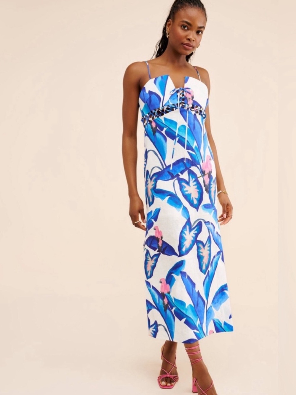 FARM Rio Blue and Pink Tropical Midi Dress
